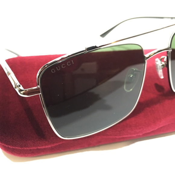 GUCCI AVIATOR SQUARE WEB SUNGLASSES -Black / Ruthenium / Green -NEW WITH CASE - Picture 10 of 12